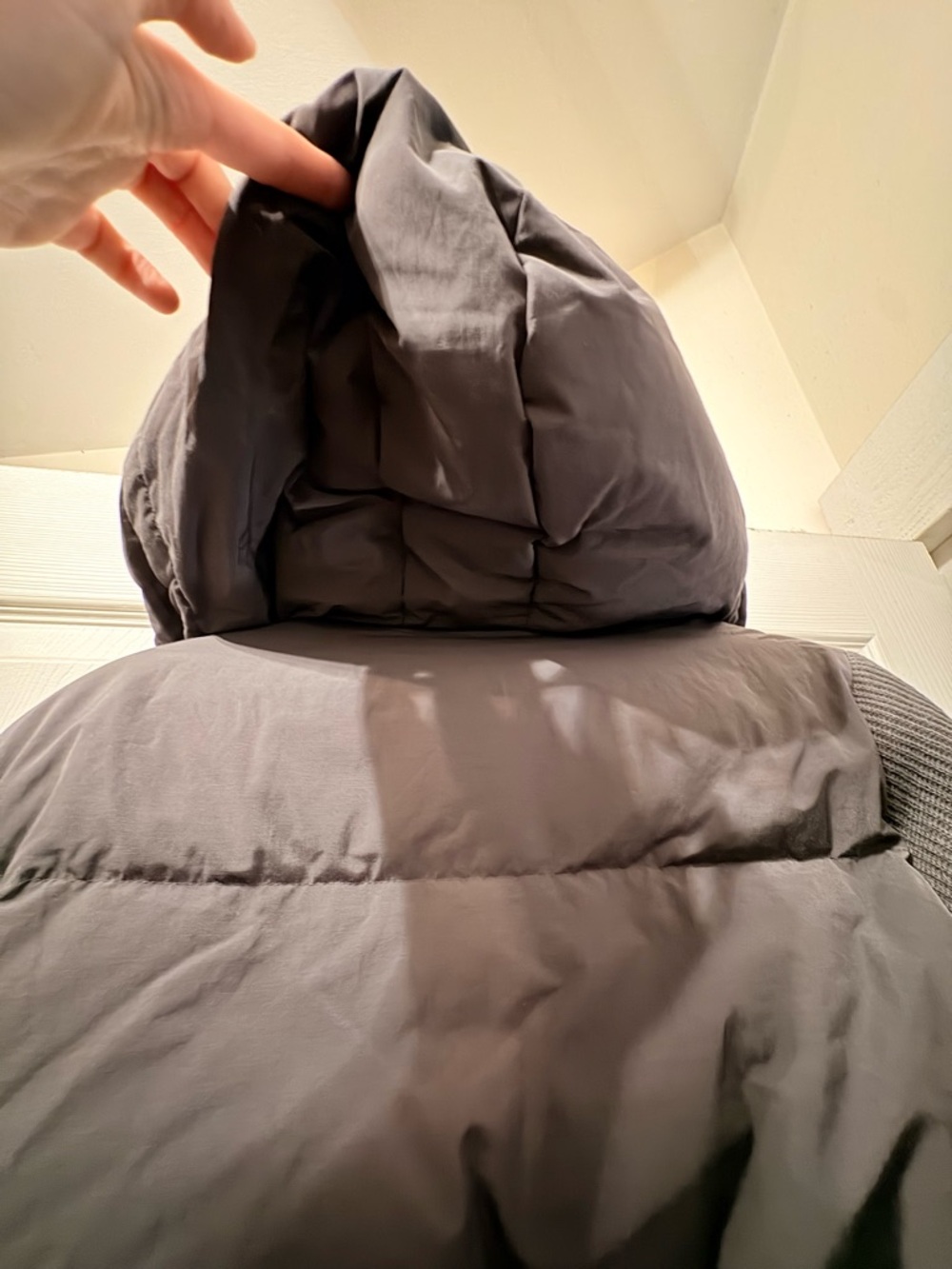 Gray Two-Material Quilted & Ribbed Hooded Puffer Jacket - Picture 4 of 4